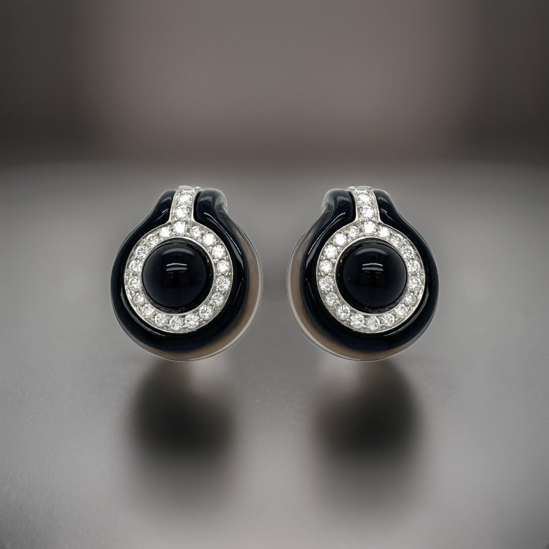 Onyx, Diamond and 18K Yellow Gold Earrings