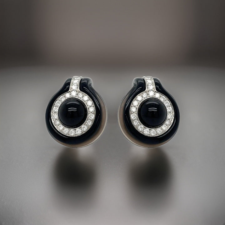Onyx, Diamond and 18K Yellow Gold Earrings
