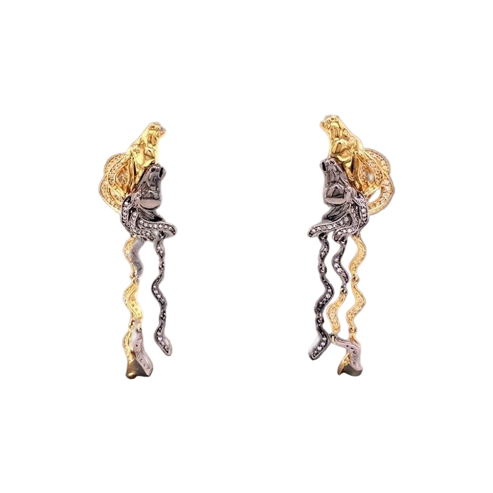 Diamond and 18K Yellow Gold and Black Rhodium Horse Earrings
