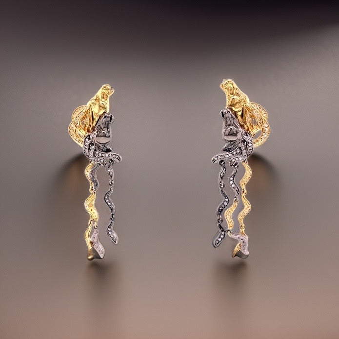 Diamond and 18K Yellow Gold and Black Rhodium Horse Earrings