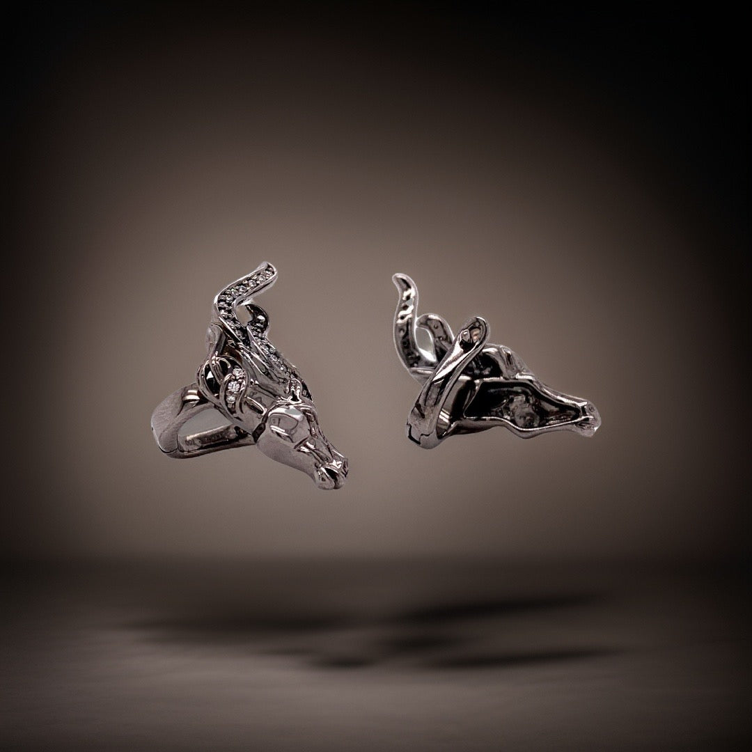 Diamond and 18K Black Gold Rhodium Horse Earrings