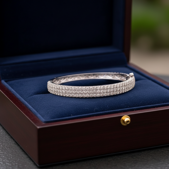 3.05 ctw Diamond and 14K White Gold Bangle