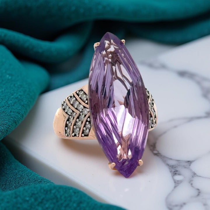 Estate 15.87 ct Amethyst and Diamond 14K Rose Gold Ring 15673