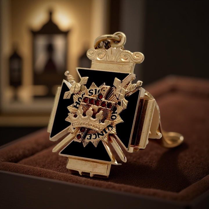 Estate Circa 1919 32nd Knights Templar Masonic Pendant 14K Yellow Gold "In This Sign; You Will Conquer" 15671