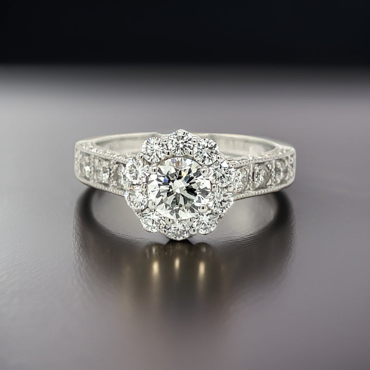 Clyde Duneier Diamond and 14K White Gold Flower Engagement Ring