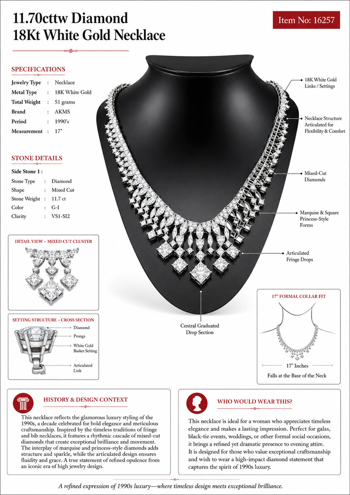 11.70cttw Diamond 18Kt White Gold Necklace
