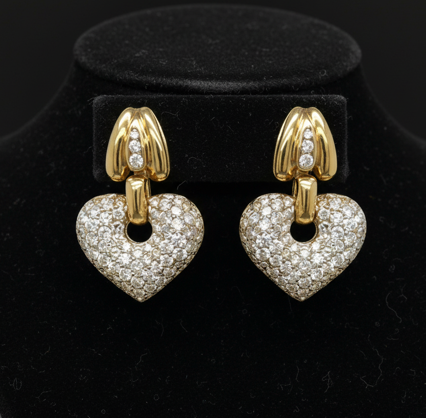 6.00 cttw Diamond Heart and 18K yellow Gold Earrings