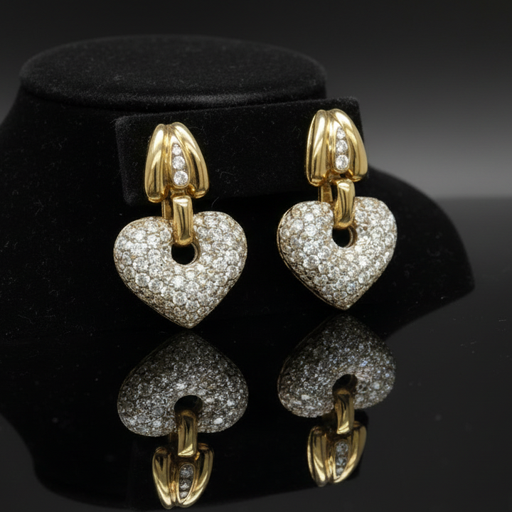 6.00 cttw Diamond Heart and 18K yellow Gold Earrings