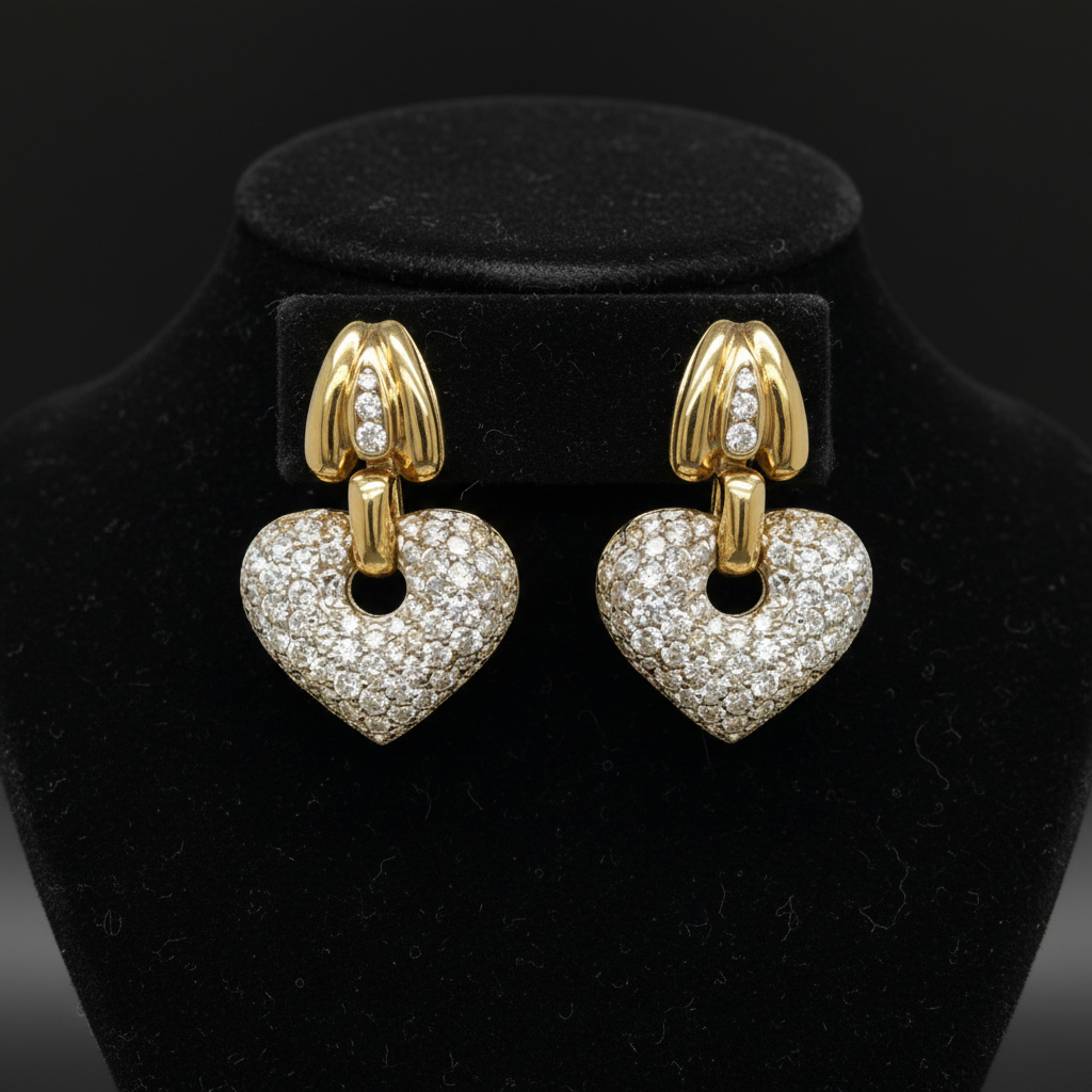 6.00 cttw Diamond Heart and 18K yellow Gold Earrings