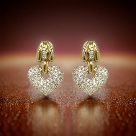 6.00 cttw Diamond Heart and 18K yellow Gold Earrings