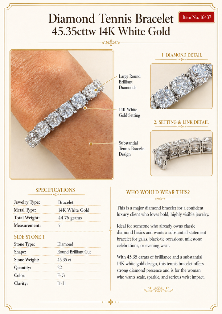 Diamond Tennis Bracelet 45.35cttw 14K White Gold