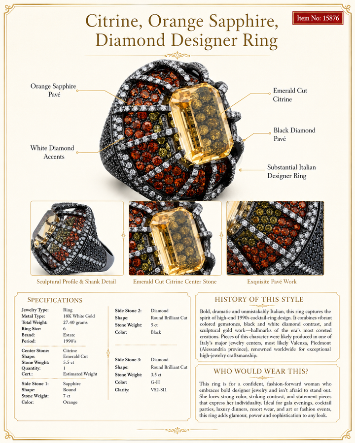 Citrine, Orange Sapphire, Diamond Designer Ring
