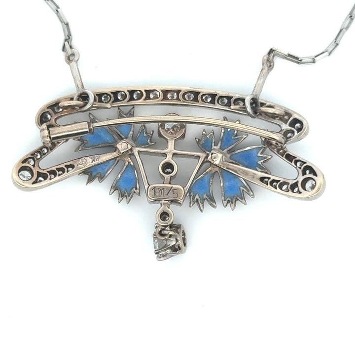 Estate Nouveau 1910 Company Diamond Purple & Blue Enamel (Plique-A-Jour) Limited Edition #5 of 101 Brooch/Necklace