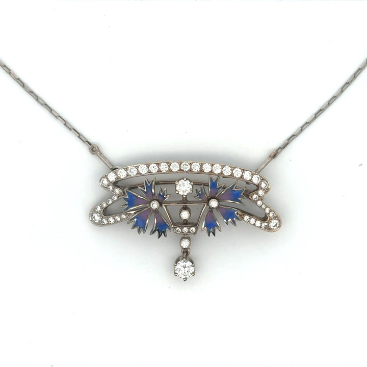 Estate Nouveau 1910 Company Diamond Purple & Blue Enamel (Plique-A-Jour) Limited Edition #5 of 101 Brooch/Necklace