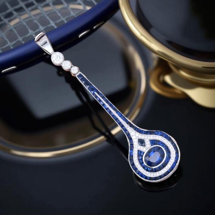 French Cut Sapphire and Diamond 18K White Gold Pendant