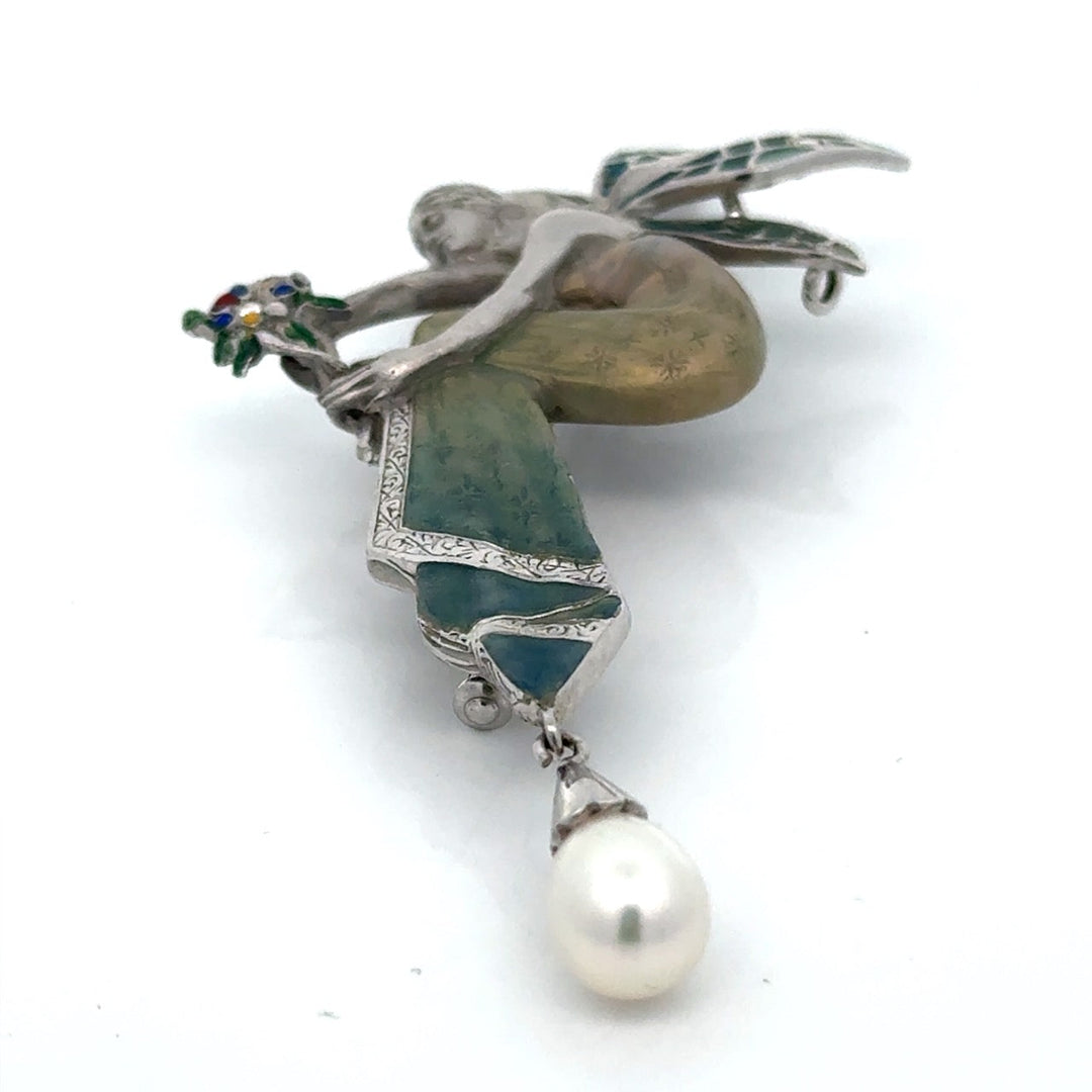 Estate Nouveau 1910 Company Diamond & Enamel 18K White Gold Pendant/Brooch Limited Edition #8 of 90