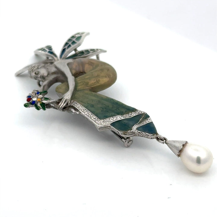 Estate Nouveau 1910 Company Diamond & Enamel 18K White Gold Pendant/Brooch Limited Edition #8 of 90