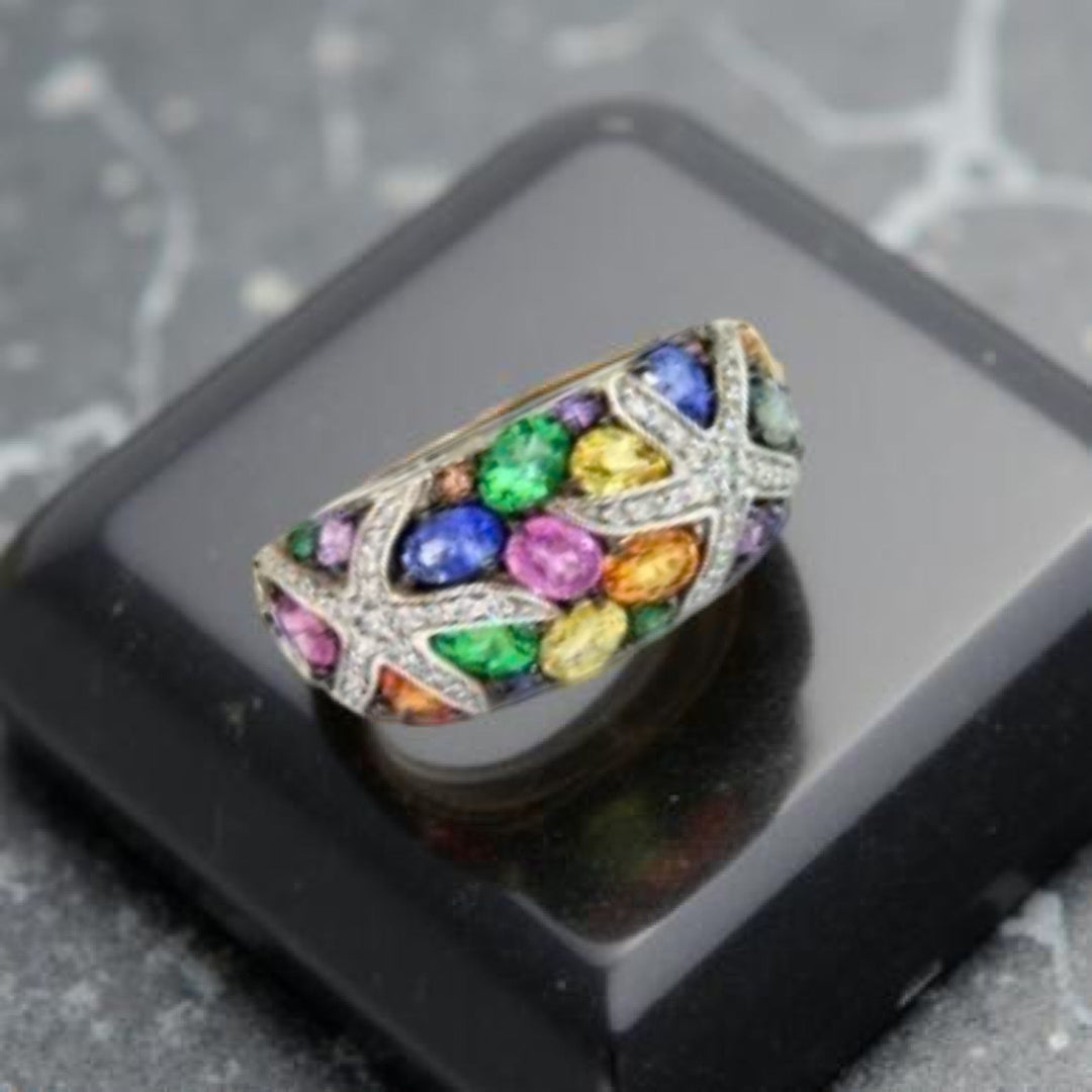 Effy Multi Color Sapphire, Yellow Tsavorite and Diamond 14K Rose Gold Ring