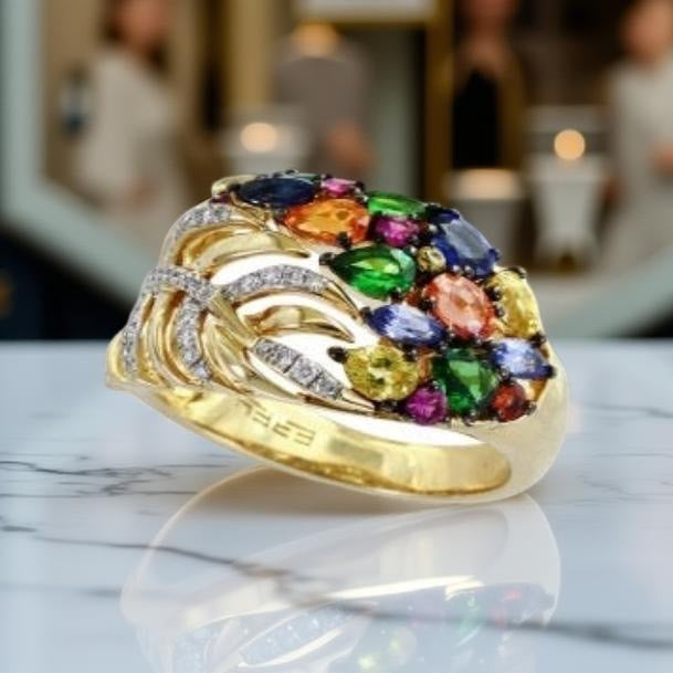 Effy Multi Color Sapphire, Diamond and 14K Yellow Gold Ring