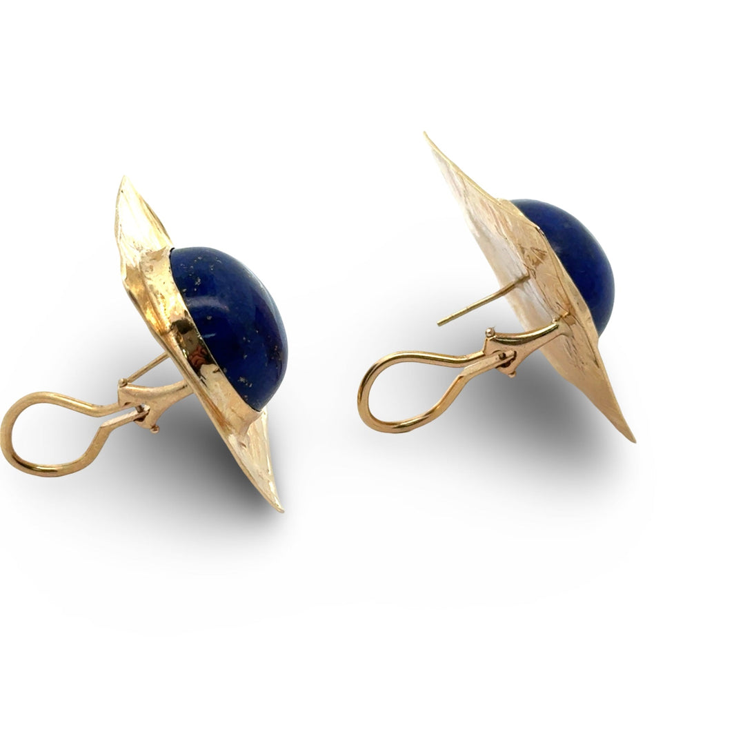 Custom Made 1970's Lapis Lazuli 14K Yellow Gold Earring