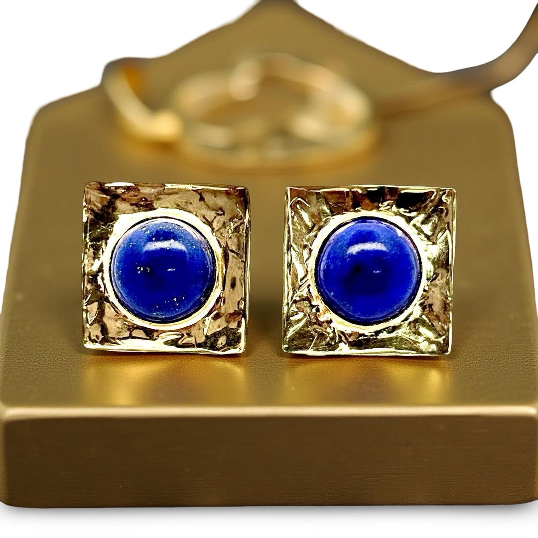 Custom Made 1970's Lapis Lazuli 14K Yellow Gold Earring
