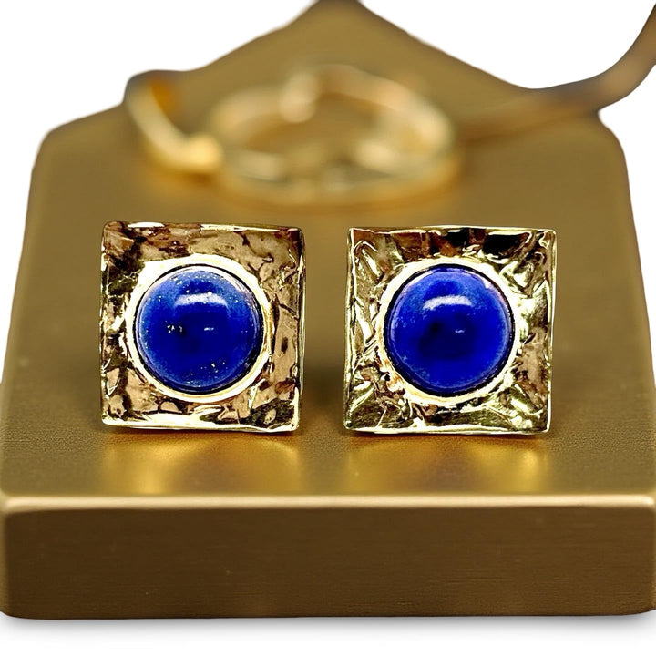 Custom Made 1970's Lapis Lazuli 14K Yellow Gold Earring