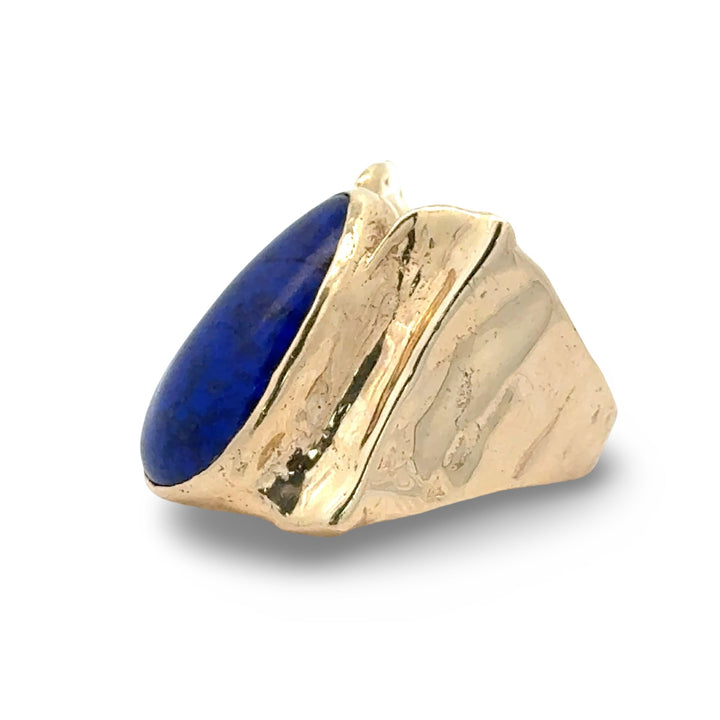 Custom Made 1970's Lapis Lazuli 14K Yellow Gold Ring