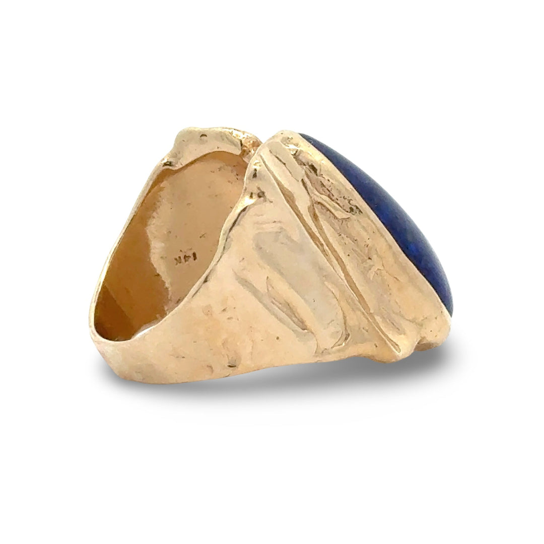 Custom Made 1970's Lapis Lazuli 14K Yellow Gold Ring