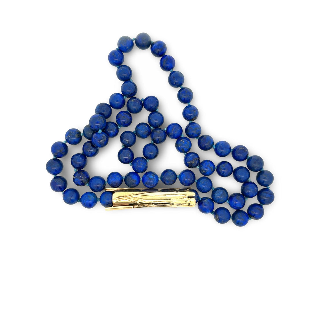 Estate Bamboo Lapis Lazuli 14K Yellow Gold Necklace
