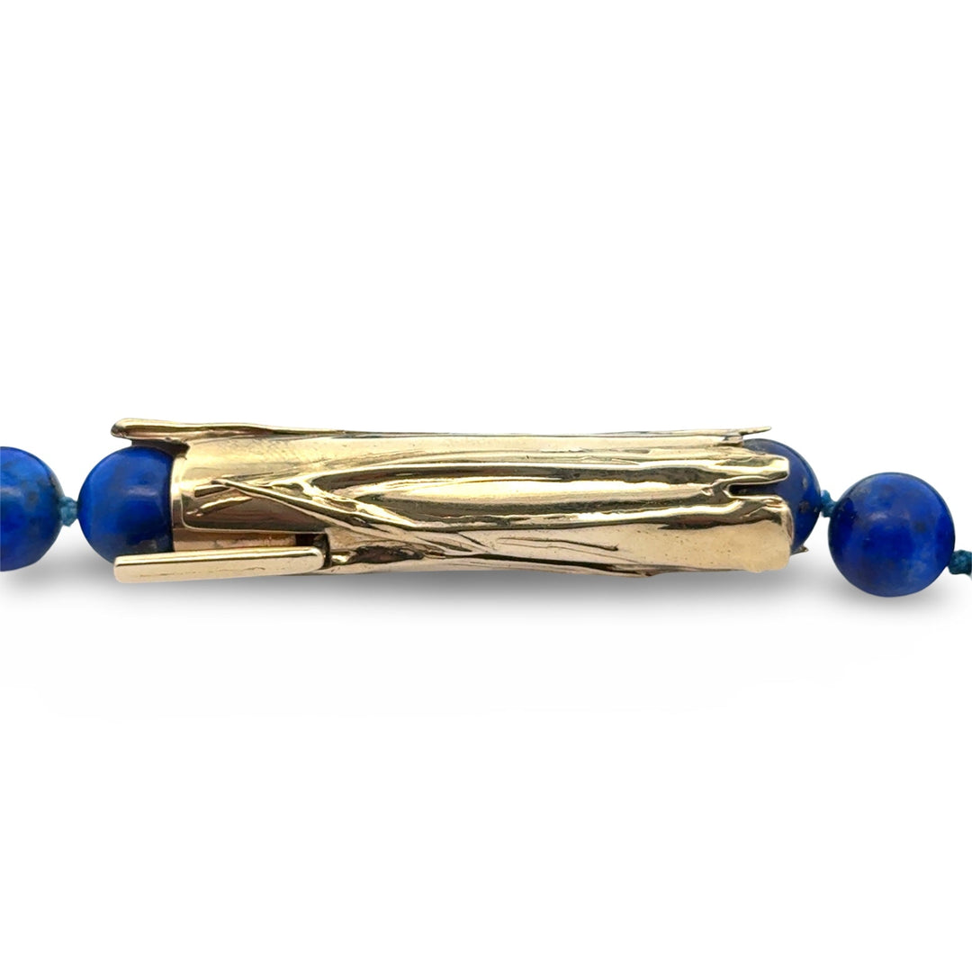 Estate Bamboo Lapis Lazuli 14K Yellow Gold Necklace
