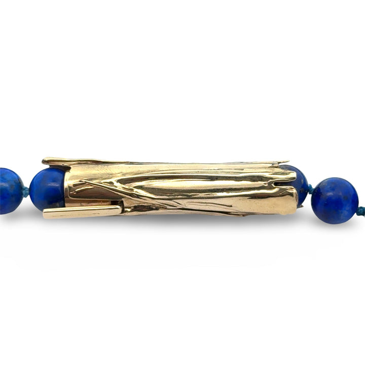 Estate Bamboo Lapis Lazuli 14K Yellow Gold Necklace