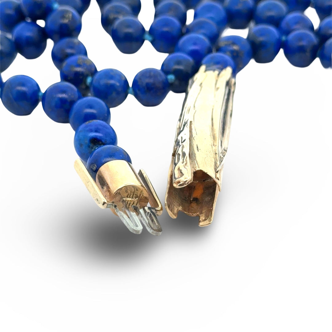 Estate Bamboo Lapis Lazuli 14K Yellow Gold Necklace