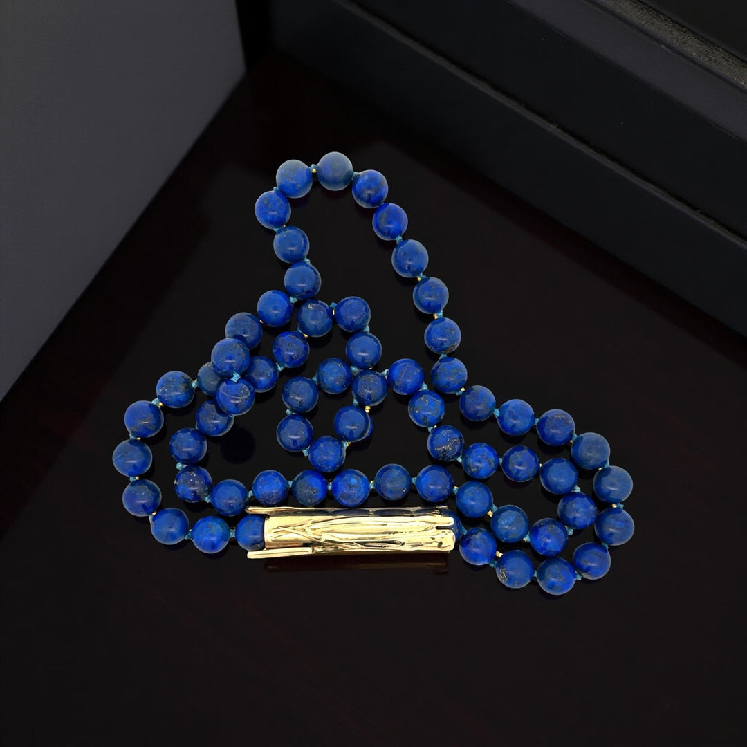 Estate Bamboo Lapis Lazuli 14K Yellow Gold Necklace