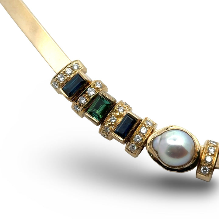 Designer Diamond, Sapphire, Tourmaline, Onyx, Amethyst, Pearl 14K/18K Yellow Gold Slide Necklace
