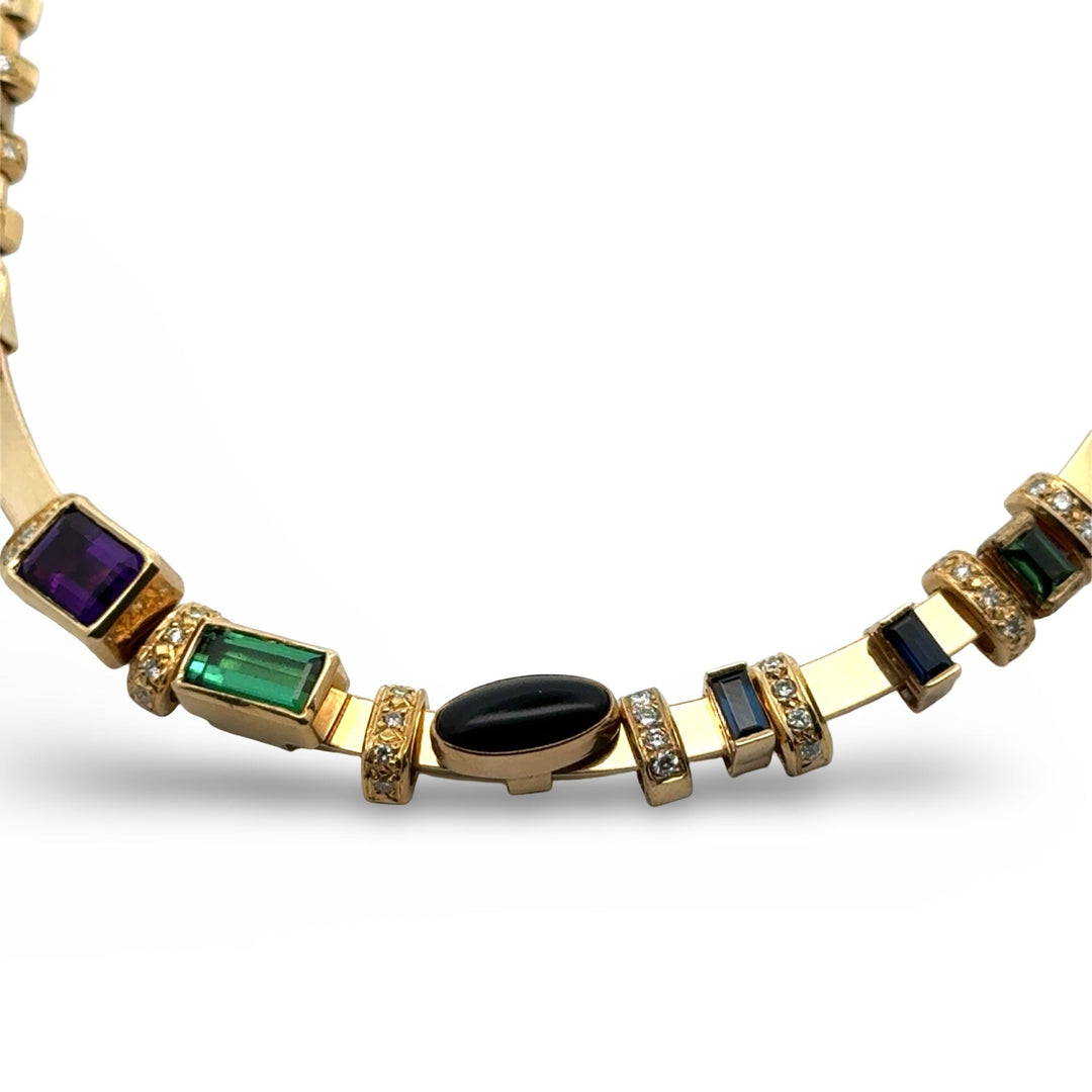 Designer Diamond, Sapphire, Tourmaline, Onyx, Amethyst, Pearl 14K/18K Yellow Gold Slide Necklace