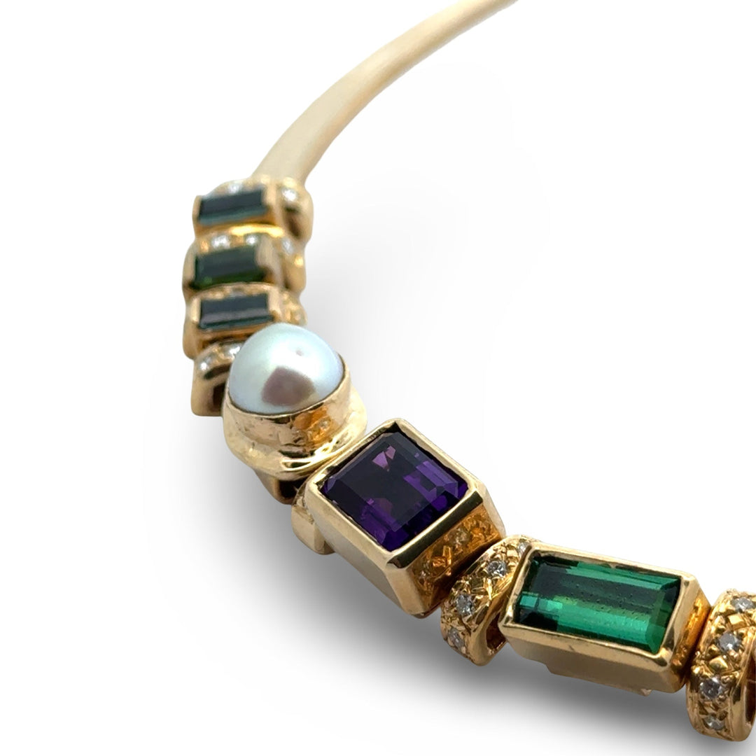 Designer Diamond, Sapphire, Tourmaline, Onyx, Amethyst, Pearl 14K/18K Yellow Gold Slide Necklace