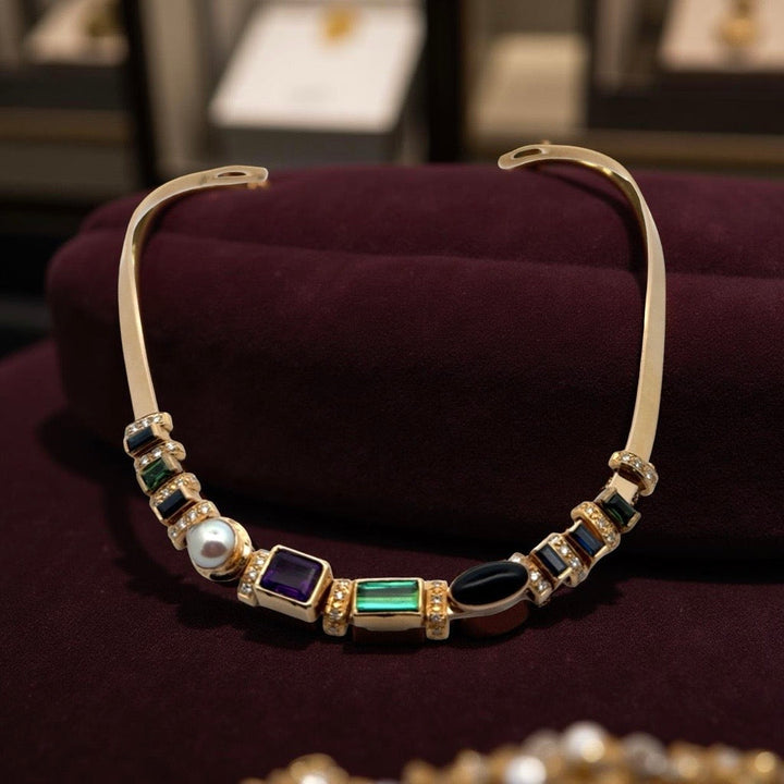 Designer Diamond, Sapphire, Tourmaline, Onyx, Amethyst, Pearl 14K/18K Yellow Gold Slide Necklace