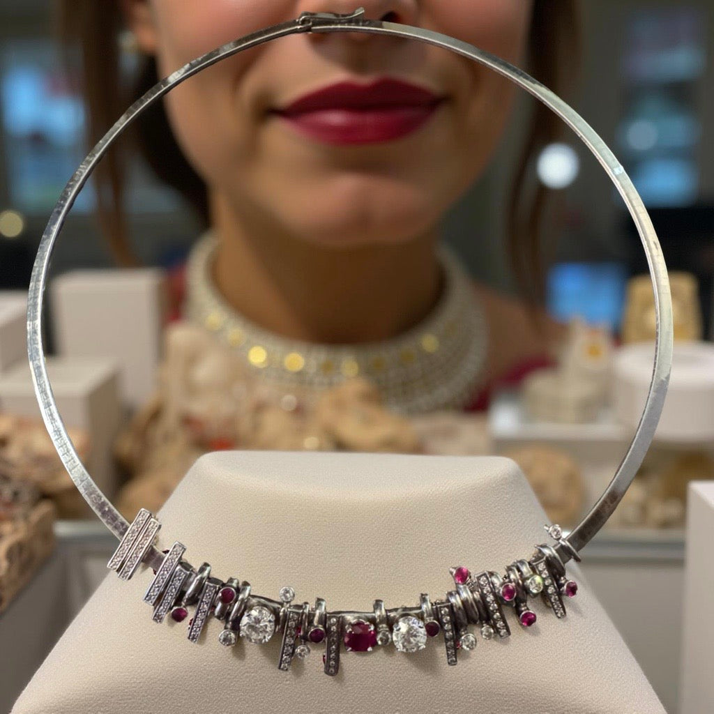 Designer Diamond and Ruby 14K White Gold Slide Necklace