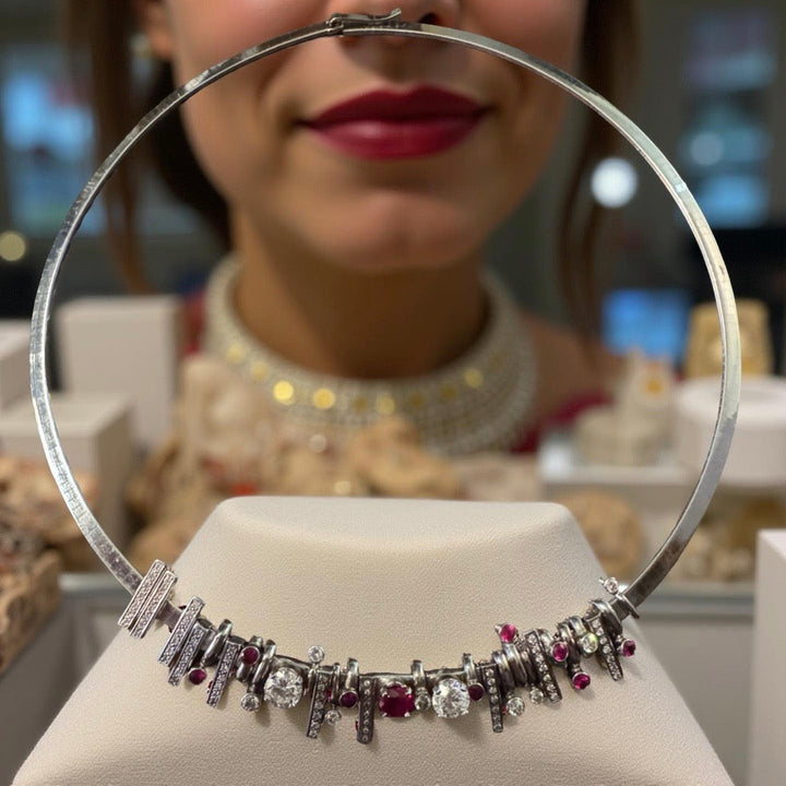 Designer Diamond and Ruby 14K White Gold Slide Necklace
