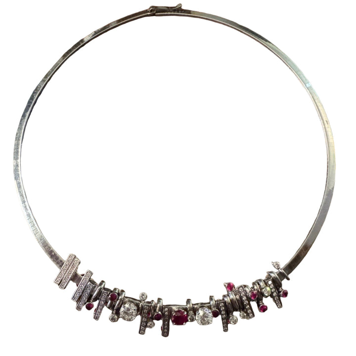 Designer Diamond and Ruby 14K White Gold Slide Necklace