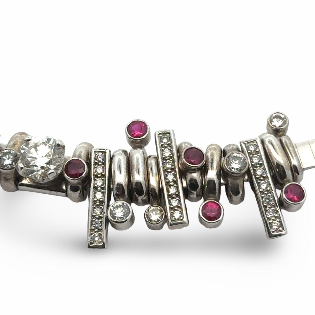 Designer Diamond and Ruby 14K White Gold Slide Necklace