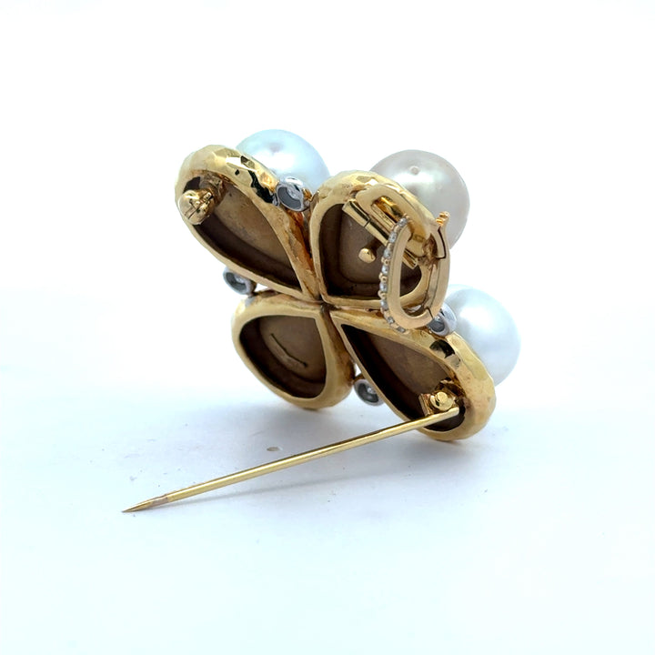 Estate NYC Designer Mazza South Sea & Tahitian Pearl Diamond Pendant/Brooch 15690