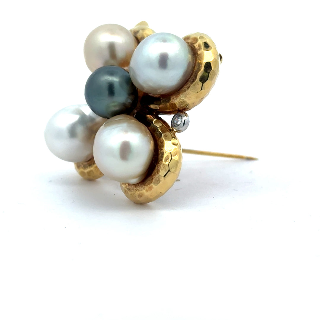 Estate NYC Designer Mazza South Sea & Tahitian Pearl Diamond Pendant/Brooch 15690