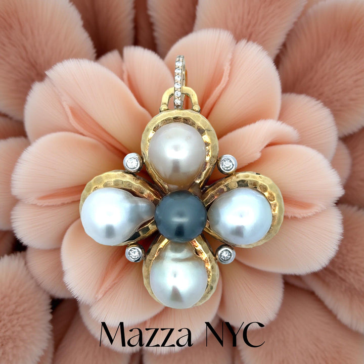 Estate NYC Designer Mazza South Sea & Tahitian Pearl Diamond Pendant/Brooch 15690