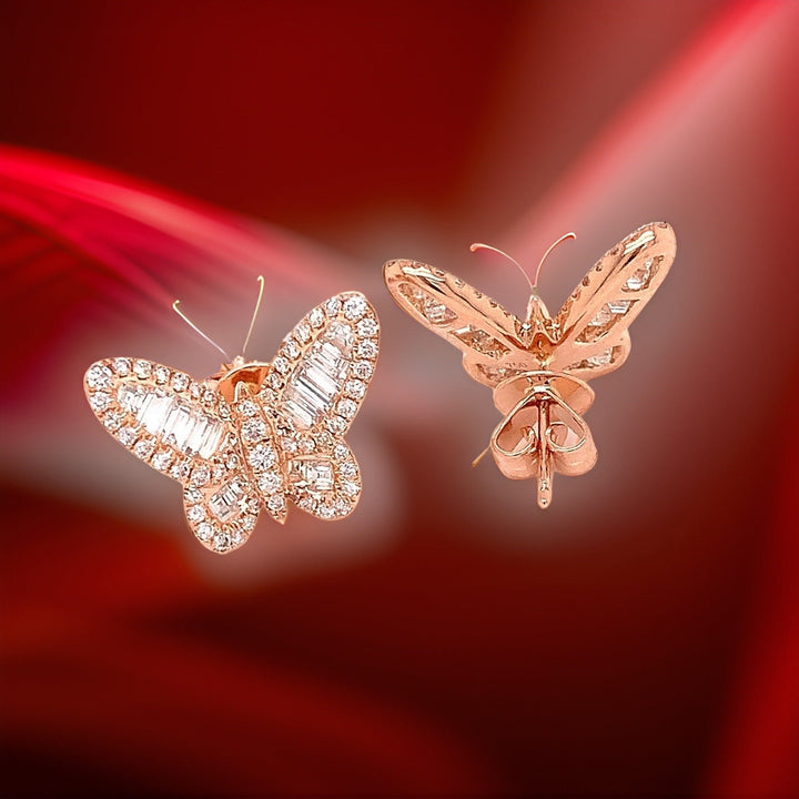 Fashionista 2.50 ctw Diamond and 18K Rose Gold Butterfly Earrings