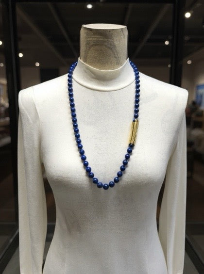 Estate Bamboo Lapis Lazuli 14K Yellow Gold Necklace