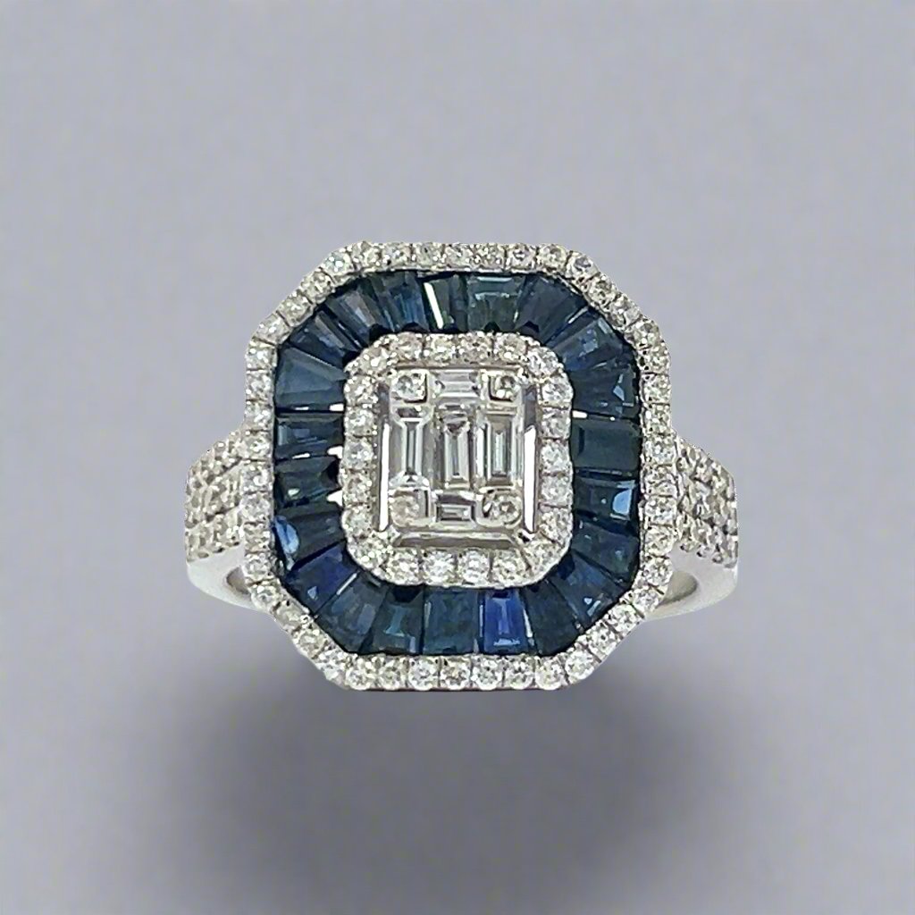Sapphire and Natural Diamond Cocktail Ring