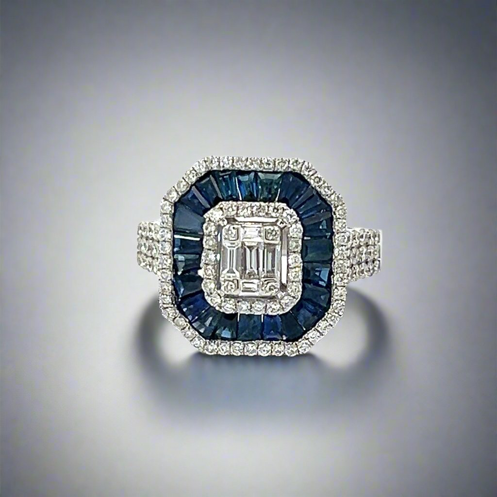 Sapphire and Natural Diamond Cocktail Ring