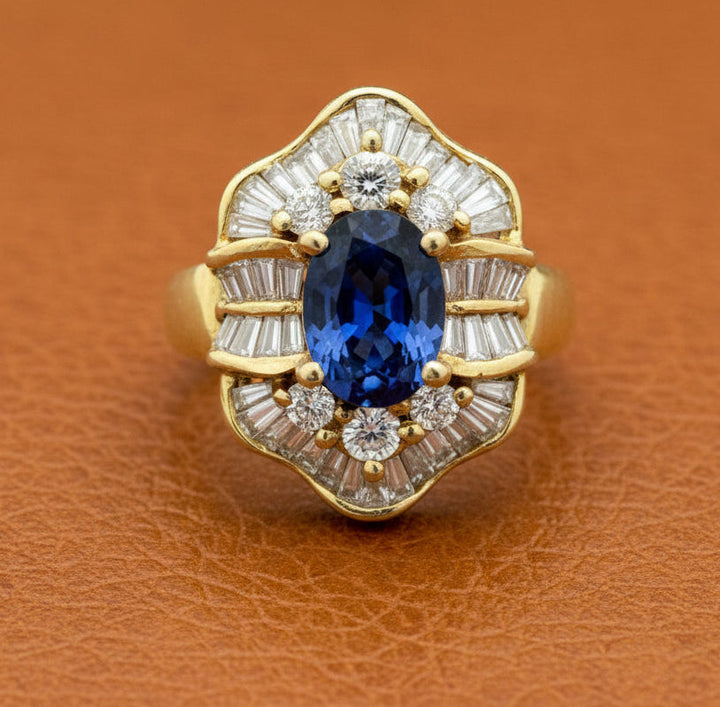 Estate Fine 2.27 ct Sapphire & 1.38 cttw Diamond 18K Yellow Gold Ring 15064