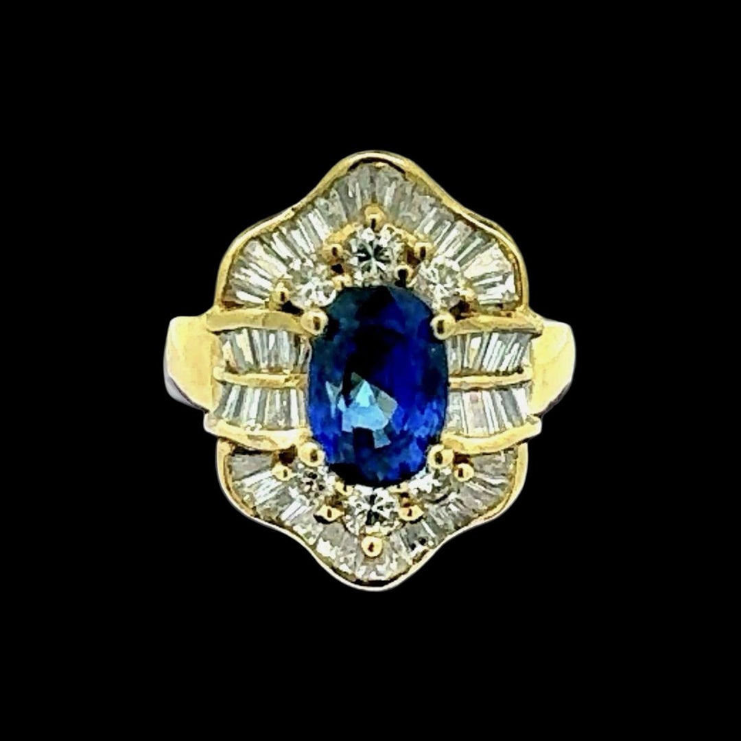 Estate Fine 2.27 ct Sapphire & 1.38 cttw Diamond 18K Yellow Gold Ring 15064